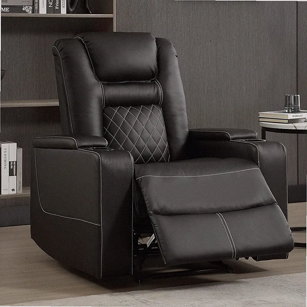 EBELLO Home Theater Seat Faux Leather Power Recliner Chair w/ Hidden Arm Storage