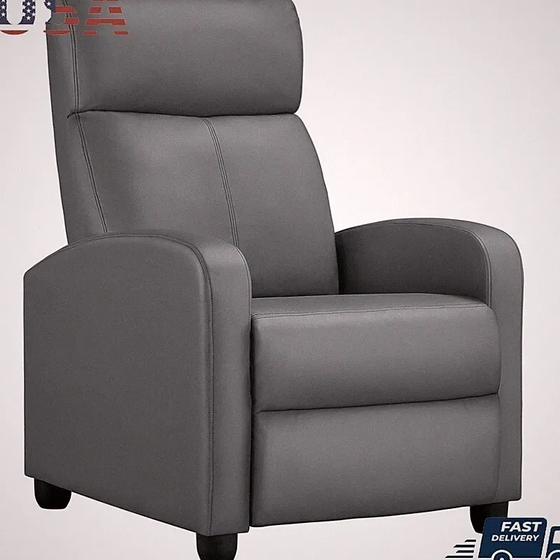 Faux Leather Push Back Theater Recliner Adjustable Comfortable Cushioned Chair