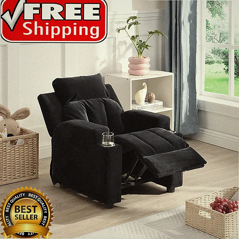 Recliner Chair Theater Sofa Home Toddlers Velvet Black Single Seating Modern