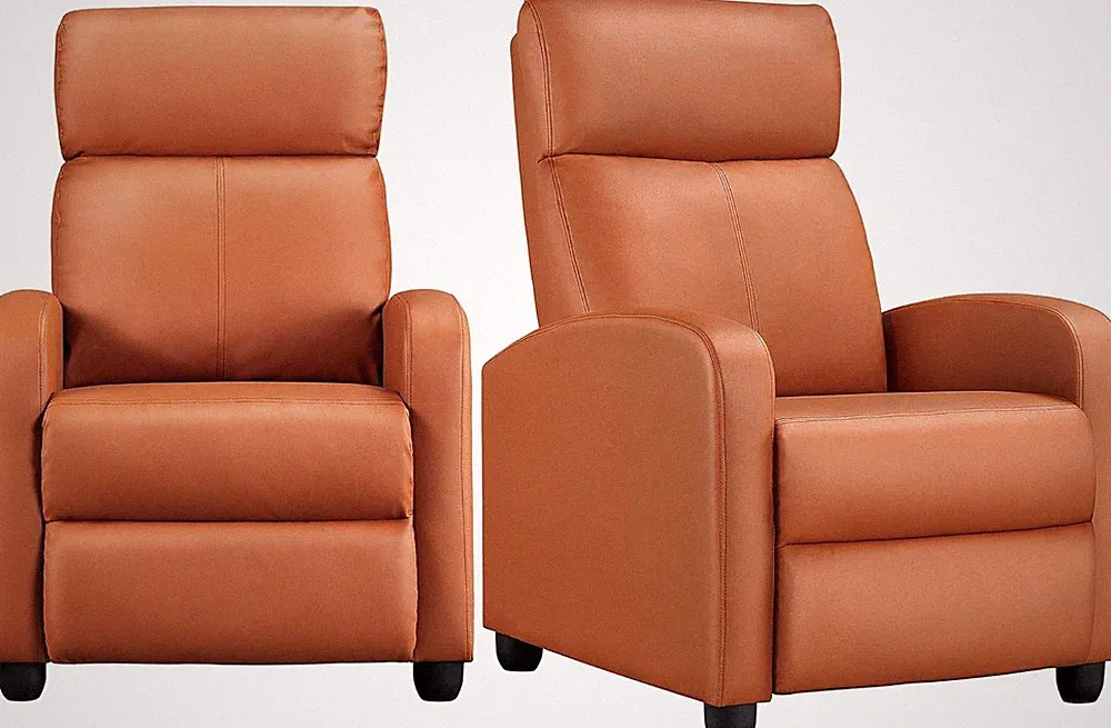 Set of 2 Tan PU Leather Recliner Chairs for Living Room & Home Theater